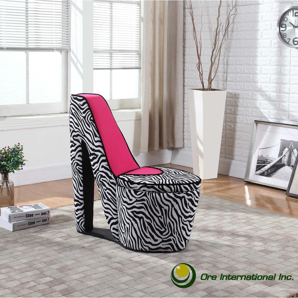 ORE International Pink/Black High Heels Storage Chair-Color:Pink Zebra