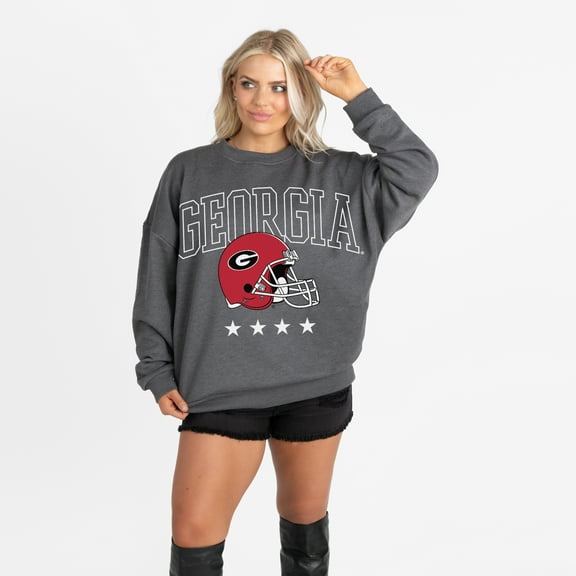 Women's Gameday Couture Charcoal Georgia Bulldogs Oversized Rising Stars Premium Fleece Drop Shoulder Sweatshirt