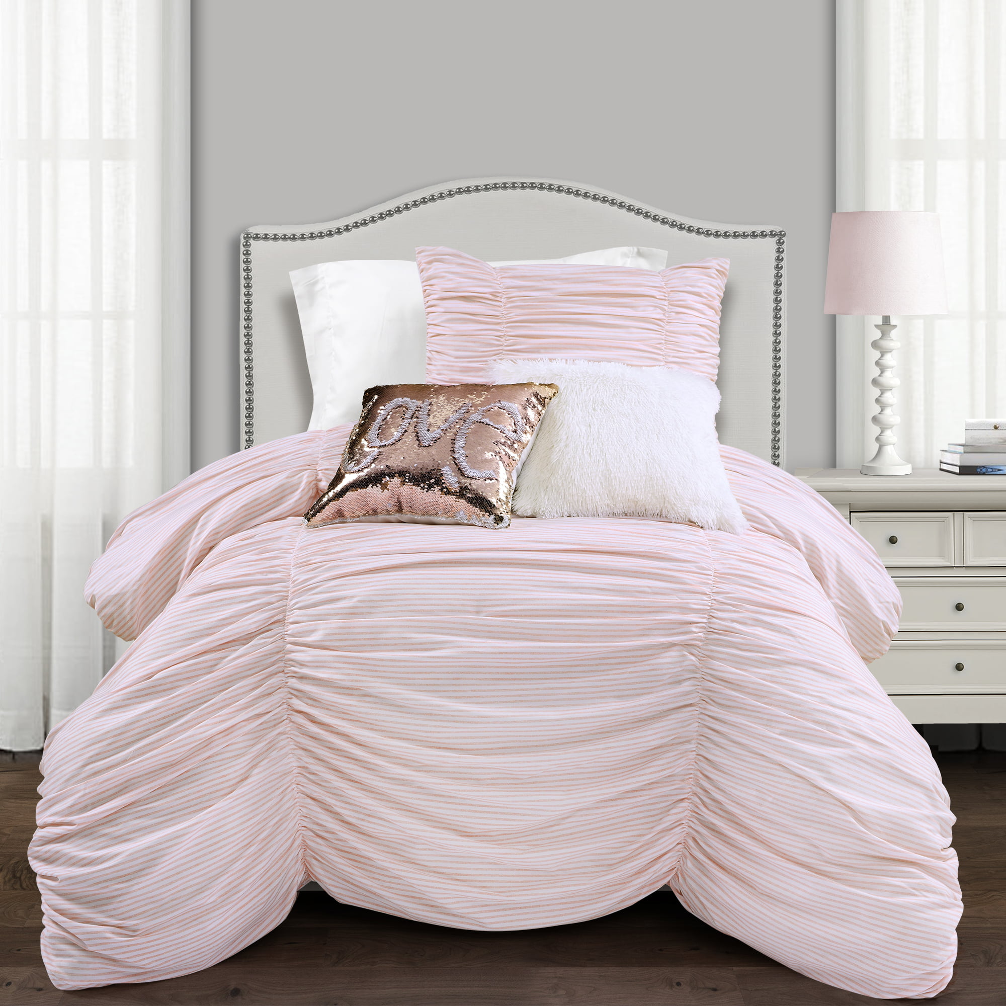 Ruching Ticking Stripe Comforter Set, Multiple Colors - Walmart.com