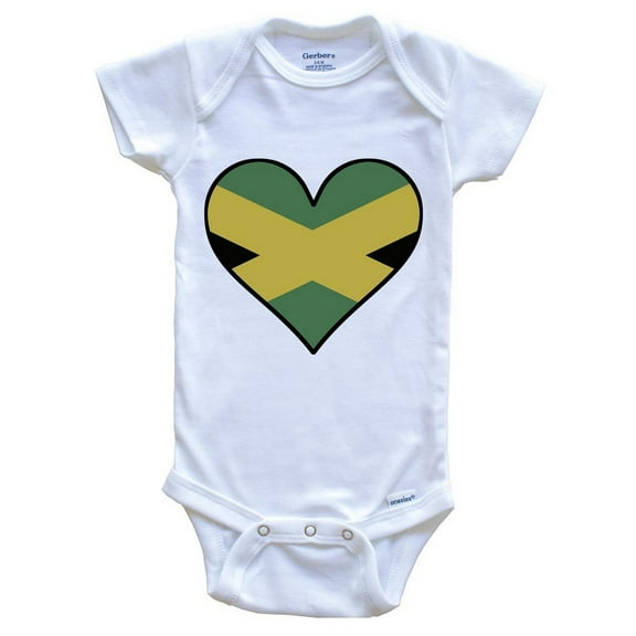 Jamaican Flag Baby Bodysuit - Cute Jamaican Flag Heart - Jamaica Baby Bodysuit, 0-3 Months White