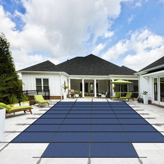 Inground Pool Safety Cover For 20x40ft In-ground Pool, Polypropylene Rectangle Underground Pool Safety Cover With Hardware And 4x8 Feet Center Step For Winter