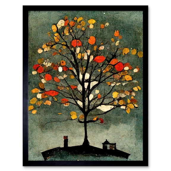 Quirky Abstract Autumn Tree Art Print Framed Poster Wall Decor 12x16 inch
