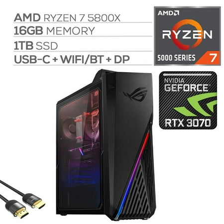 Asus ROG Strix 3070 Gaming Desktop, AMD Octa-Core Ryzen 7 5800X, GeForce RTX 3070 8GB, 16GB RAM, 1TB SSD, USB-C, Wi-Fi, HDMI/DP/DVI/VGA, RJ-45, RGB, Mytrix HDMI 2.1 Cable, Win 10