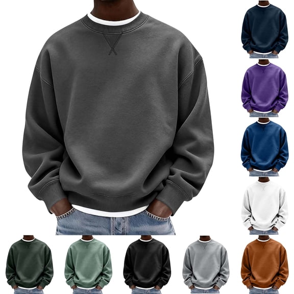 DYTTDG Men's Crew Neck Sweatshirt, Long Sleeve Loose Fit Solid Color Casual Pullover for Fall & Spring Everyday Wear