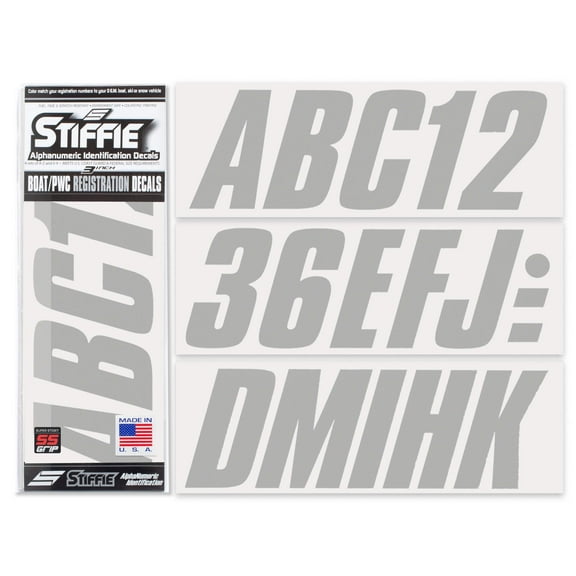 STIFFIE Shift Silver 3" Alpha-Numeric Identification Custom Kit Registration Numbers & Letters Marine Stickers Decals for Boats & Personal Watercraft PWC