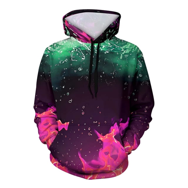 Pulls à Capuche Surdimensionnés pour Femmes Automne et Hiver Hommes et Femmes Chandail à Capuche Imprimé Flamme Blouse avec Poche Col Rond Chandail en Molleton Grande Taille Hauts Rose Vif