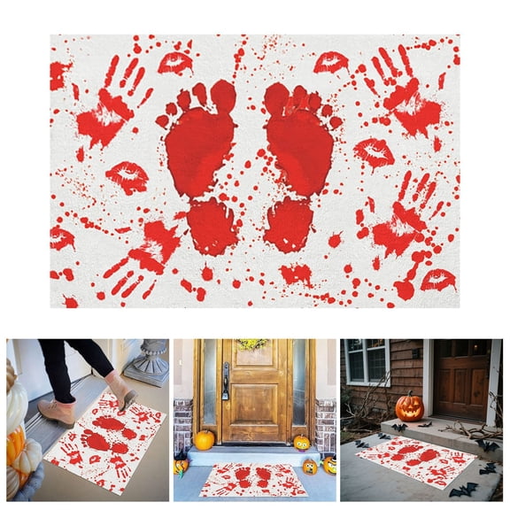 Scary Halloween Doormat Footprint Indoor/Outdoor Welcome Rug, Non- Floor Mat for Front Door, Haunted House Party Decor, Prank Gift & Seasonal Holiday Home Decoration