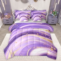 Feelyou Marble Ombre Adult Twin Bedding Sets 7-Piece, Deamy Abstract Stripe Bedding Comforter Set, Fashion Purple Reversible Sheet Sets, Microfiber Bedroom Decor