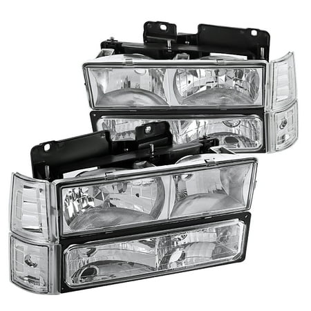 1994 Gmc G-3500 Van - Spec-D Tuning For 1994-1998 Gmc C10 C/K Sierra Chrome Headlights + Bumper Lights Corner Lights + Clear Reflectors 1994 1995 1996 1997 1998 (Left+Right)