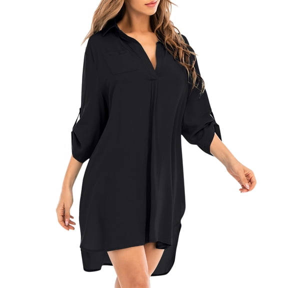 Wangmeiwg Women's T-Shirts Women's Swimsuit Cover Up Shirts for Beachwear with V Neck Bathing Suit Beach Dress Lightweight and Comfortable Stylish Beach Cover Up Top for Women Black XXL