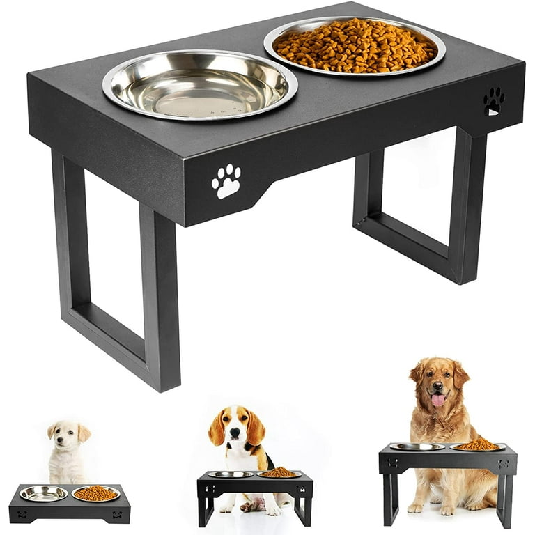 Elevated Dog Bowls, 4 Height Adjustable Raised Dog Bowl Stand with 2 Thick  50oz Stainless Steel Dog Food Bowls Non-Slip Dog Feeder for Large Medium