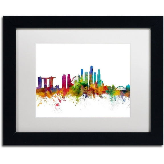 Trademark Fine Art "Singapore Skyline II" Canvas Art by Michael Tompsett White Matte, Black Frame