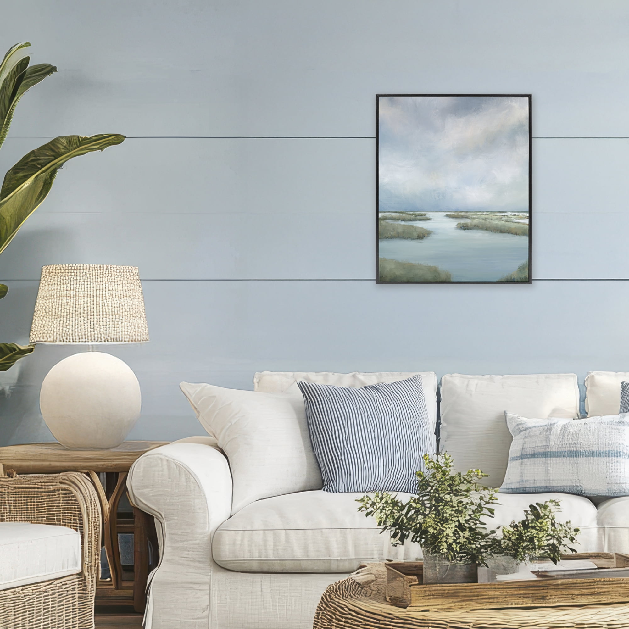 Hazy Marsh Land View Black Framed Giclee Art, design by Leah Noel Art
