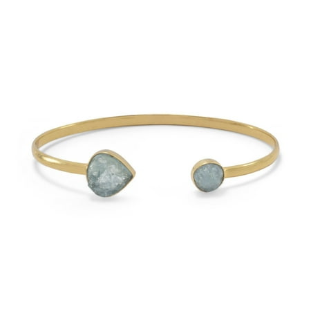 Aquamarine Cuff - 14 Karat Gold Plated Aquamarine Open Cuff Bracelet