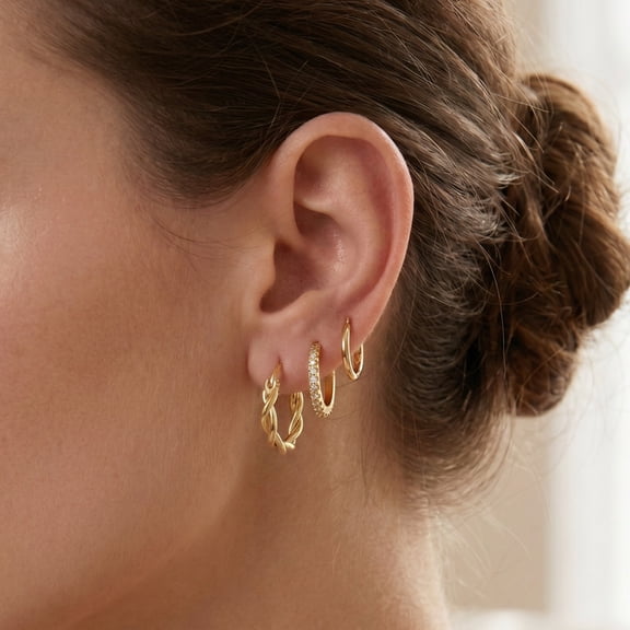 YEUOYEA 3 Pairs Small Gold Hoop Earrings Set for Women, 14K Gold Plated Hypoallergenic Huggie Hoops, Jewelry Gift