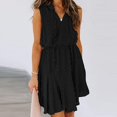 thumbnail image 3 of Robe Blanche Mode Femmes Été Casual V-Cou Taille Haute Sans Manches Robes Courtes, 3 of 6