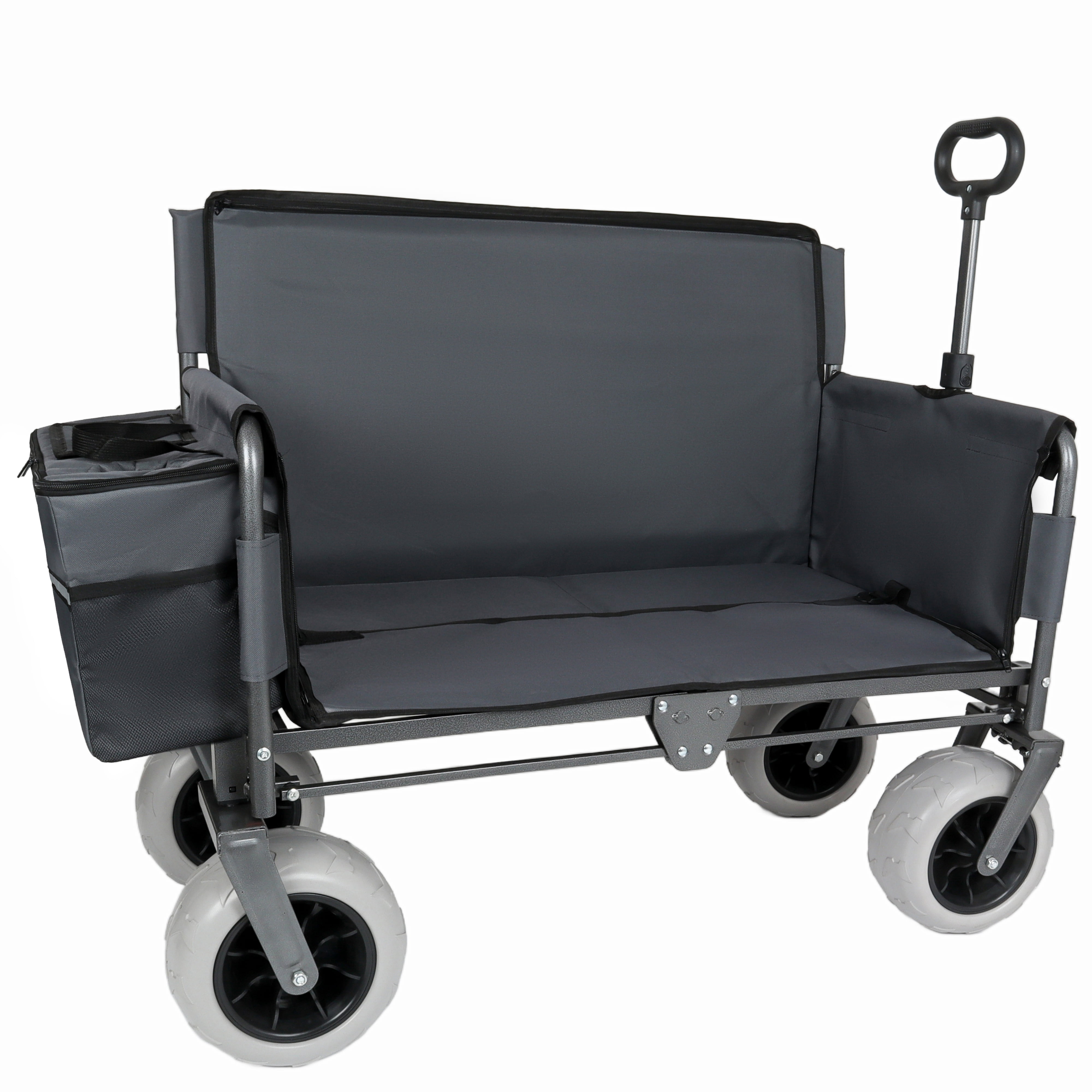 3-in-1 Folding Wagon with Bench Seat, Patent Protected, 500lbs Capacity, 9"x4" Beach Tires, Includes 1 Ice Pack