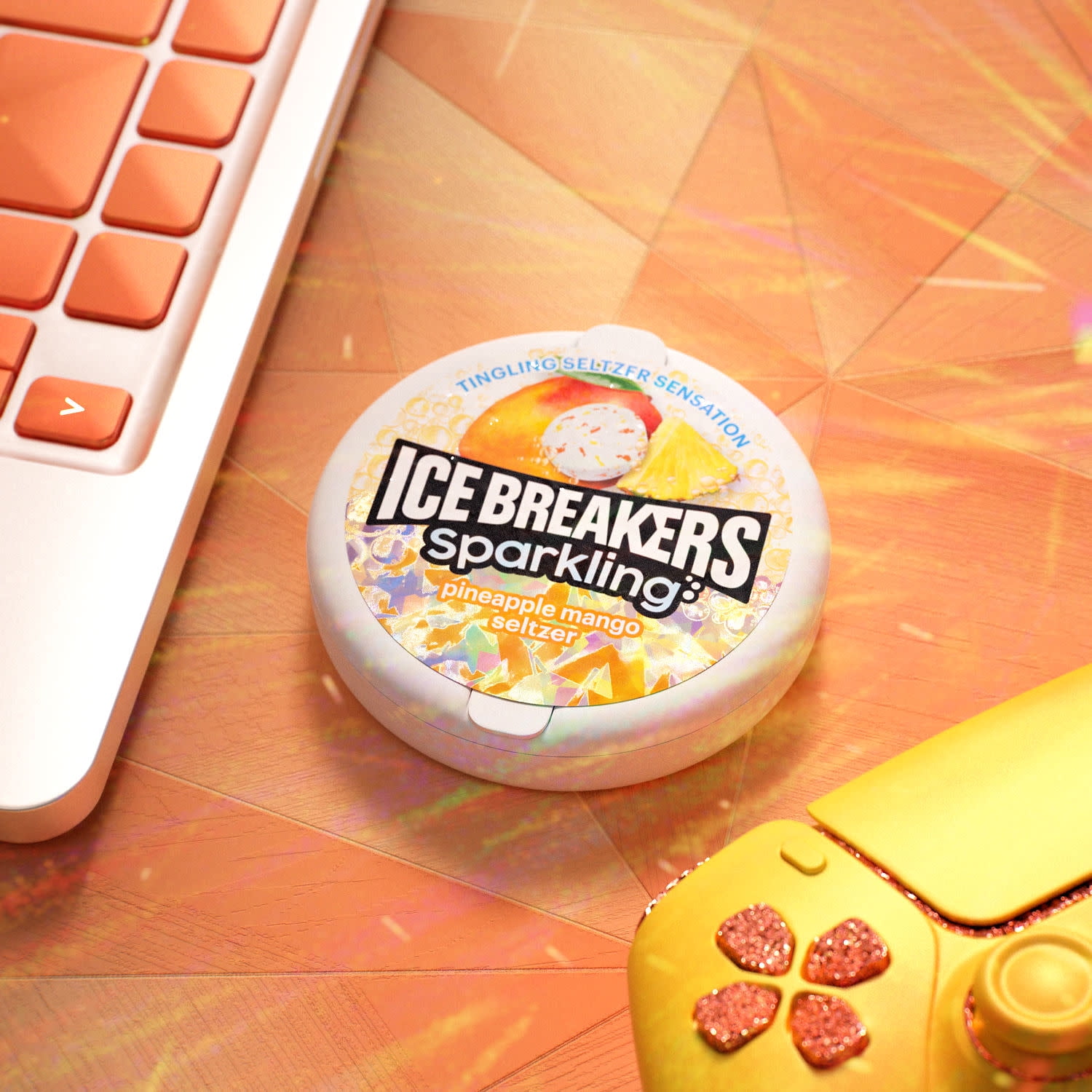 Ice Breakers Sparkling Pineapple Mango Seltzer Flavored Sugar Free Mints, Puck 1.5 oz