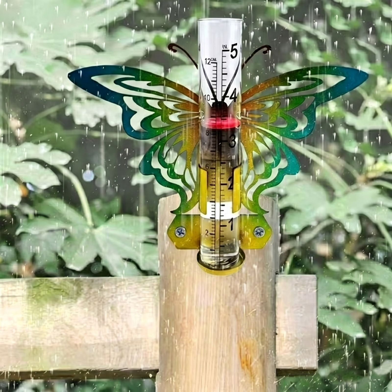 Glass Rain Gauge, Butterfly Decorative Design, 1 Piece For Garden Outdoor Yard