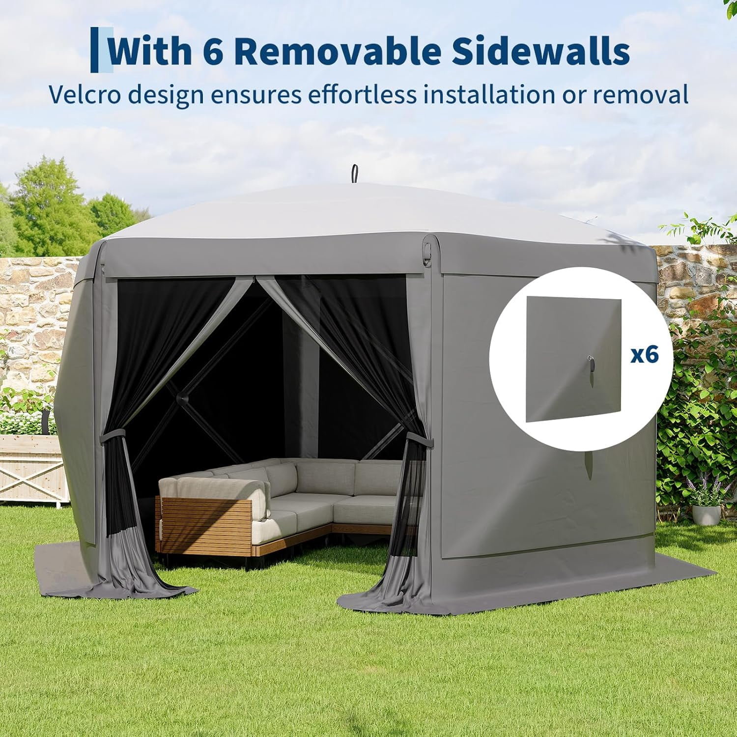 Memoryfield 1.5FT 6-Sided Pop-Up Gazebo Tent, One-Push Setup Canopy with Mesh Panels & Removable Wind Covers, Outdoor Shelter for Camping, Backyard & Events, Gray