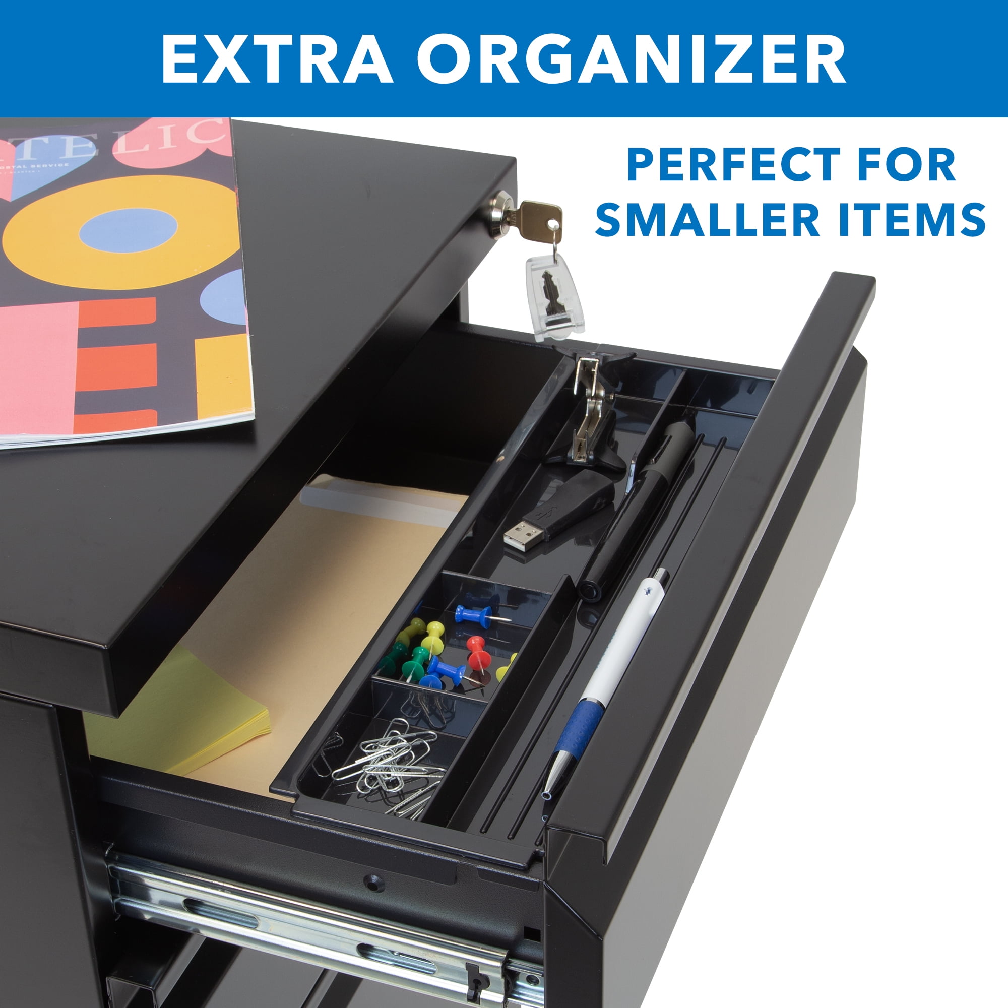 Mount-It! Mobile File Cabinet with 3 Drawers | Under Desk Rolling Storage with Lock Black