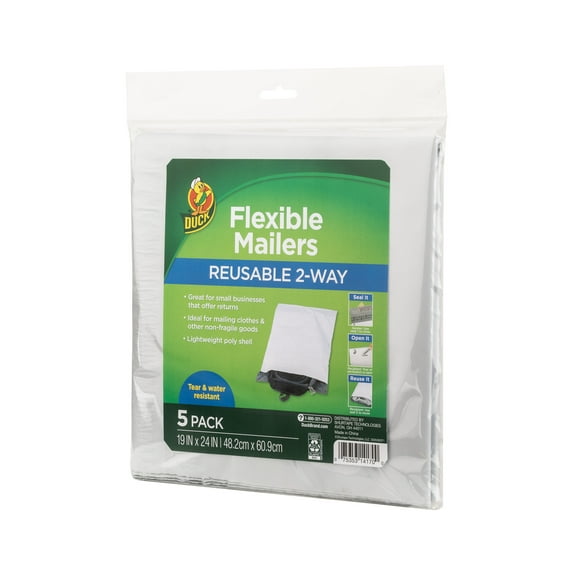 Duck Brand Reusable 2-way Flexible Mailer, 19 in. x 24 in., Solid White, 5 Pack