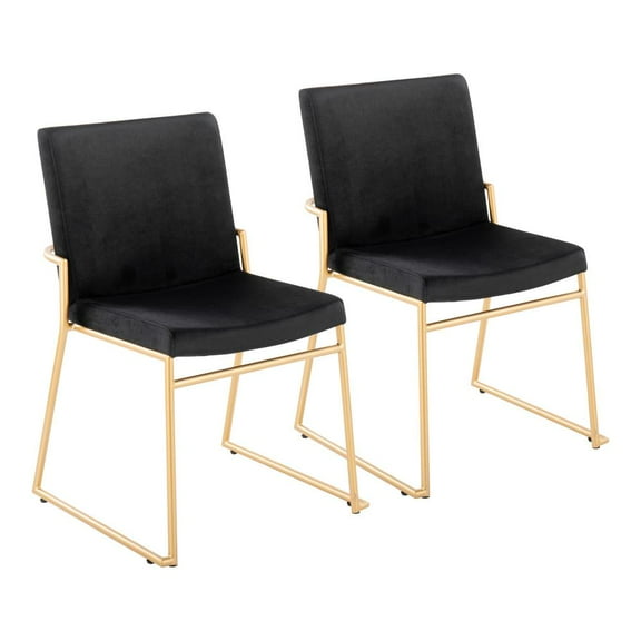 LumiSource Gold Steel, Black Velvet Dutchess Dining Chair - Set of 2