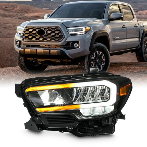 AKKON - Fit 2020-2023 Toyota Tacoma TRD/Pro [Full LED] Sequential SwitchBack Signal DRL Black HeadLight Driver Left Side