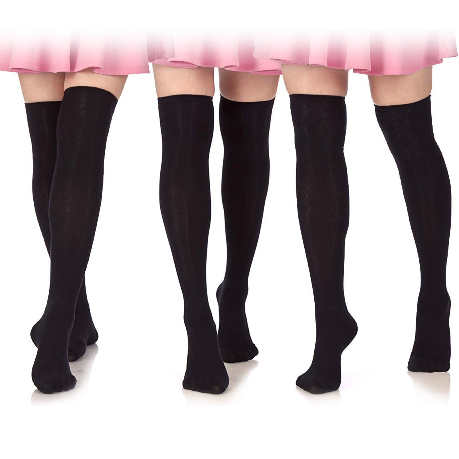 (3 Pairs) Women Tube Socks Over the Knee Thigh High Socks Black ...