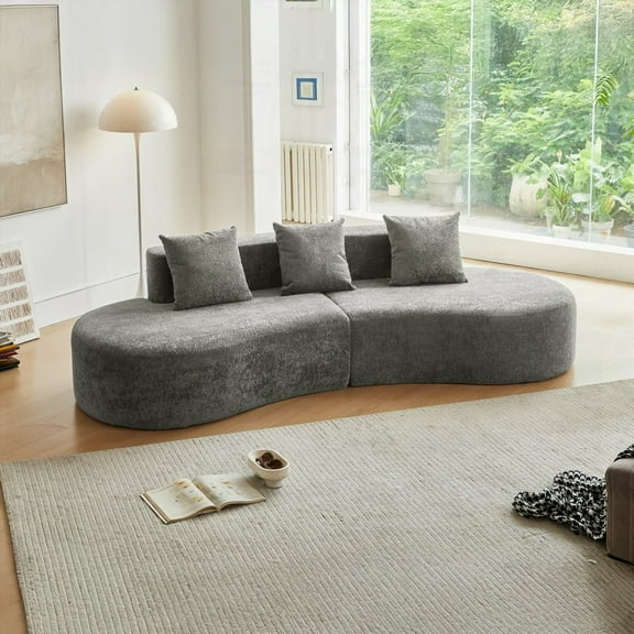 Modern Curved Sectional Sofa with Velvet Fabric (5-Seater, 109"*40.55"*26.77") for Living Room, Comfortable and Stylish