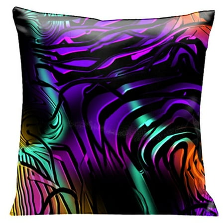 Lama Kasso 56 Mystery at Midnight, Black Swirls Over Deep Purple, Orange and Green 18 in. Square Satin Pillow