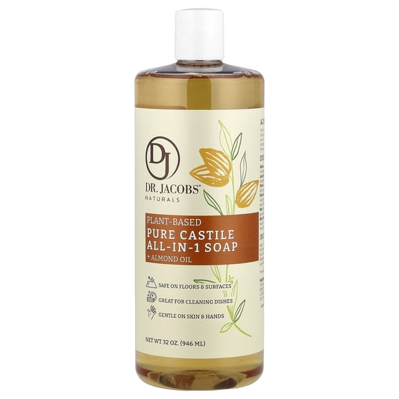 Dr. Jacobs Naturals Almond Castile Soap All-In-One Cleaner Plant-Based Formula, 32 Fl. Oz.