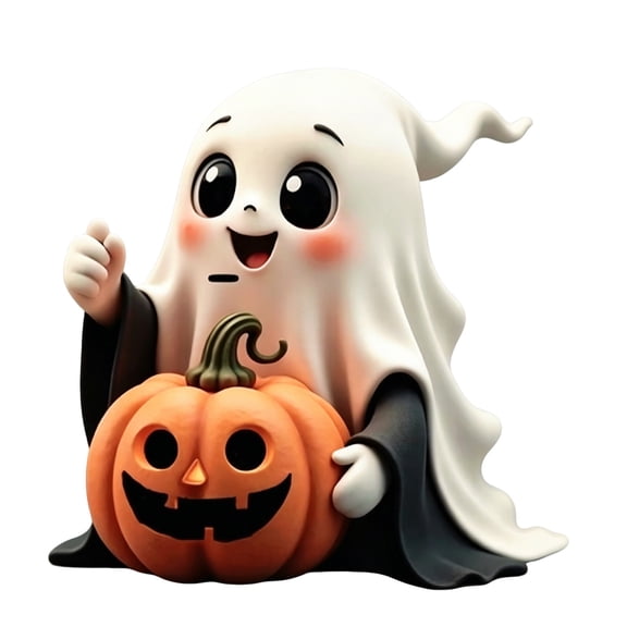 2026 Halloween Outdoor Decorations Cute Ghost -o'- Resin Figurine Friendly Ghost Holding Pumpkin Tabletop Statue Halloween Tiered Tray Mantel Decor For Home Indoor Holiday Party Ornament