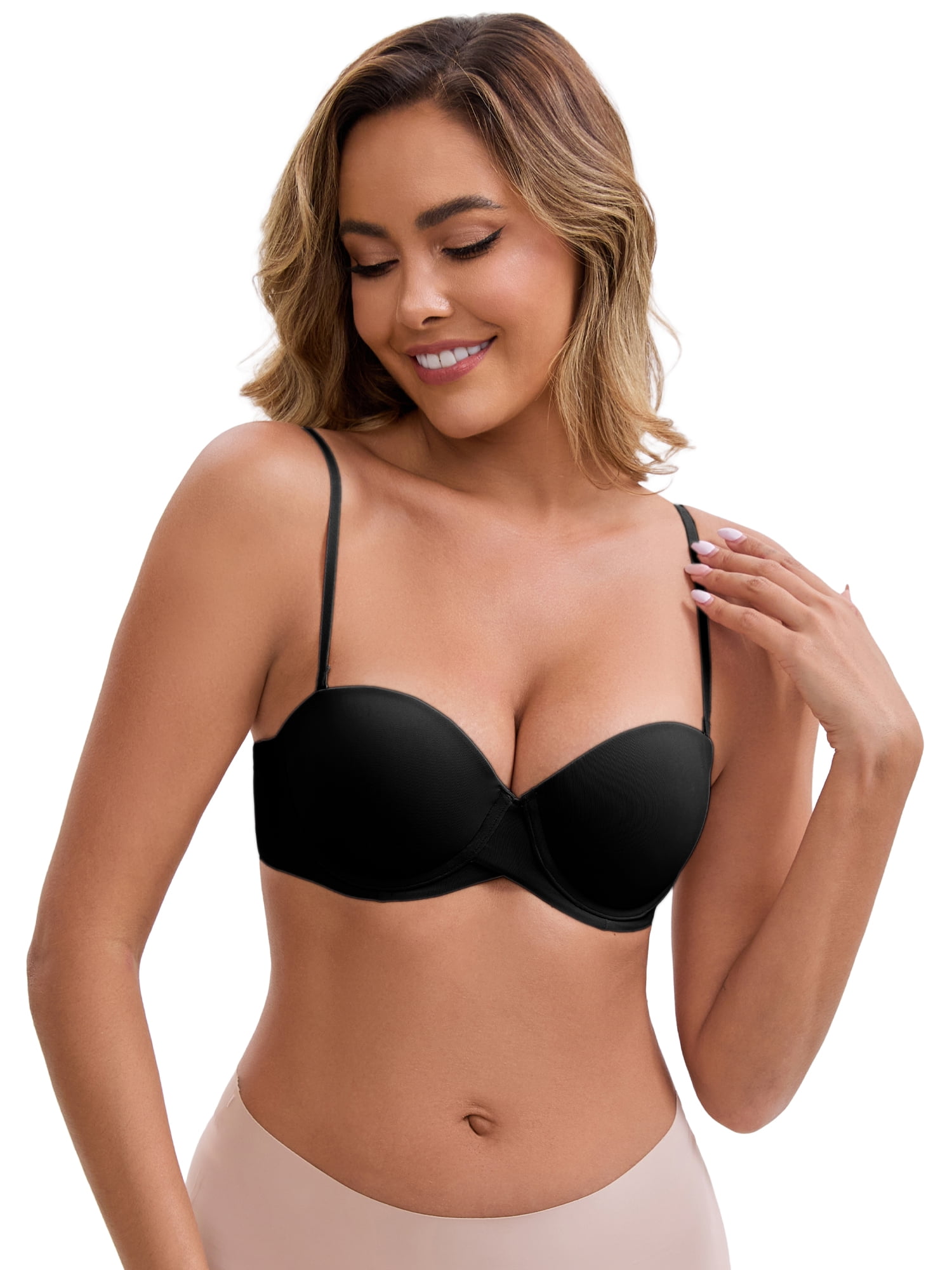 DARING DIVA Front Cross Underwire Strapless Non Slip Bandeau Lift Up Bra L Black