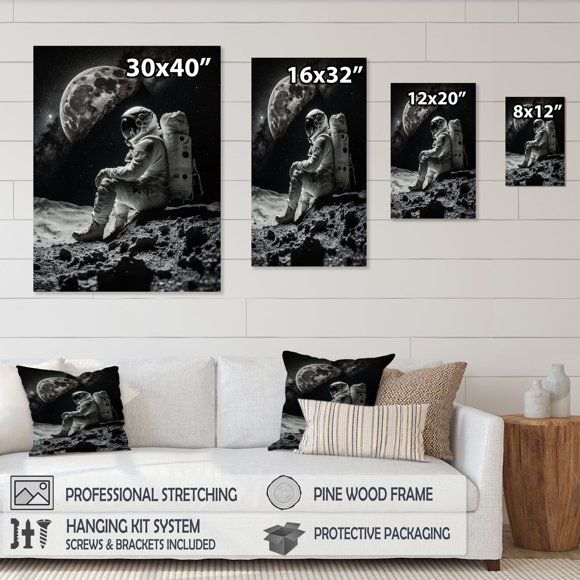 Designart Spaceman On The Moon IV Canvas Wall Art