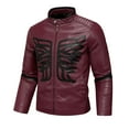 thumbnail image 2 of TFEOQRY Men's Faux Leather Jacket Stand Collar Zip Up Wing Pattern Biker Style Motorcycle Coat Fall Winter Top Red, 2 of 9