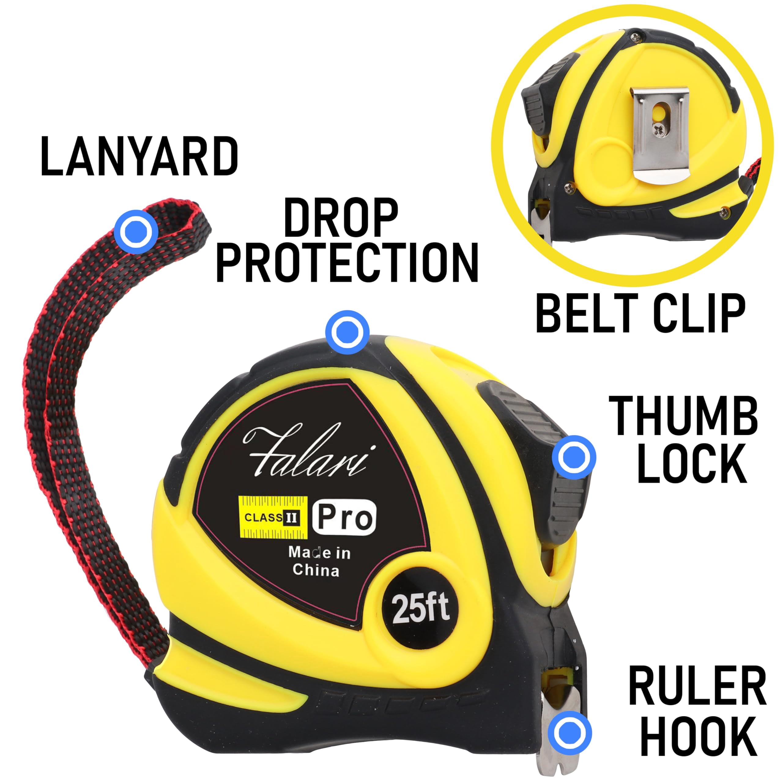 4-Pack Tape Measure 25ft, Self-Locking, Retractable, Easy Read with Fractions 1/8 Inch Scale