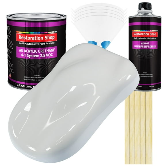 Restoration Shop - Championship White Acrylic Urethane Auto Paint - Complete Gallon Paint Kit - Professional Single Stage High Gloss Automotive, Car, Truck Coating, 4:1 Mix Ratio, 2.8 VOC
