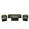 thumbnail image 1 of Innesbrook Collection 9-Piece Aluminum Patio Conversation Set with Green Cushions and Rectangle Fire Table, 1 of 3