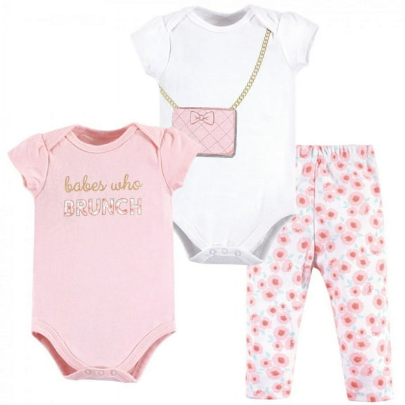 Little Treasure Baby Girl Cotton Bodysuit and Pant Set, Brunch, 0-3 Months