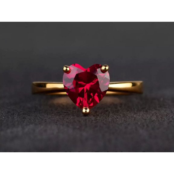 2Ct Heart Shape Lab Created Red Ruby Women's Ring 14K Yellow Gold Plated Silver