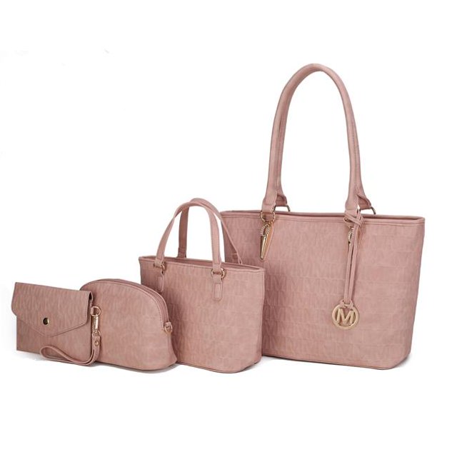 MKF Collection by Mia K. MKF-PU7794RPK Edelyn embossed M Signature 4 PCS Tote Set