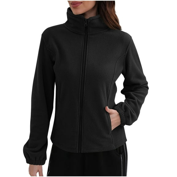 Ounisa Plus Size Fleece Jacket Women Lightweight Zip Up Jackets Soft Warm Long Sleeve Polar Coat with Pockets for Winter