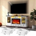 thumbnail image 3 of Holliwill 70" Fireplace TV Stand for TVs up to 80" with 30" Electric Fireplace, Farmhouse Entertainment Center with RGB LED Lights for Living Room, White Brown, 3 of 6