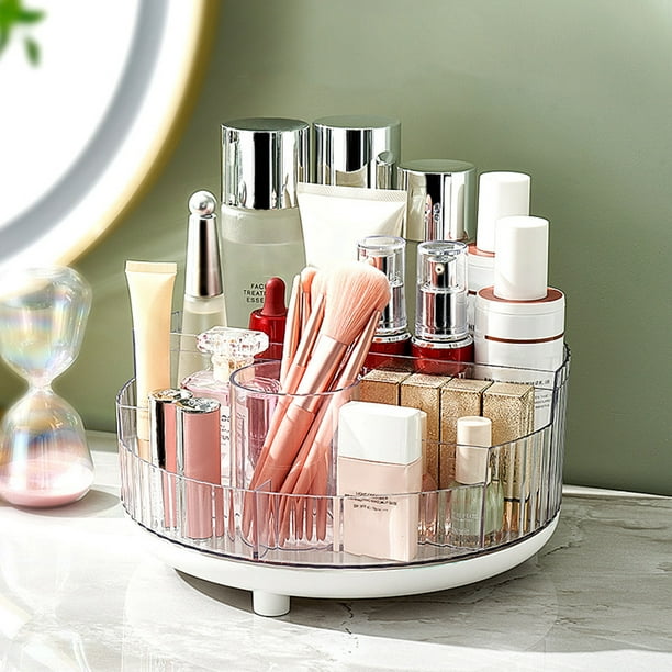 Organizador de maquillaje redondo, organizadores de cuidado de la piel de cosméticos con 6 ranuras giratorias de 360 grados