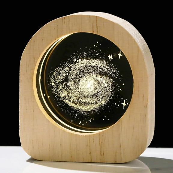 3D Galaxy Planet Night Light - Crystal Engraved Wood, Perfect for Astronomy Lovers, Science & Space Decor