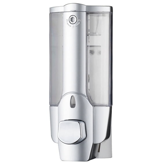 11.8 fl oz Wall-Mounted Manual Dispenser - Soap/Shampoo/Lotion Dispenser, for Bathroom/Kitchen/Hotel No-Drill Storage （ Silver ）