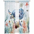 thumbnail image 2 of Sheer Curtains 84 Inches Long, Sea Turtle Coastal Light Filtering Window Curtains for Living Room, Summer Beach Coral Ocean Nautical Rod Pocket Voile Sheer Curtain Drapes, 52"W x 84"L, 2 Panels, 2 of 8