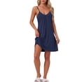 thumbnail image 2 of INSPIRAR CHIC Camisón sin mangas para mujeres, pijama de vestido de noche con escote en V, vestido de noche, chemise, vestido de noche en azul marino, 2 of 6