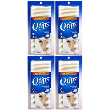 Q-Tips Antimicrobial Cotton Swabs, 300 Count (Pack of 4)